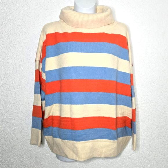 POL Striped Oversized Pullover Cowlneck Knit Sweater Size L NWOT Long Sleeves - Picture 1 of 4